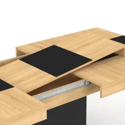 Table à manger extensible bois et bande centrale noire 6-10 personnes