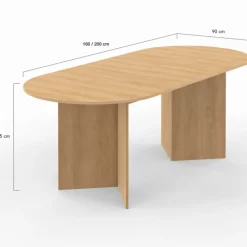 Table à manger extensible ovale 160-200 cm bois façon hêtre 6-10 personnes