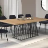 Table à manger extensible rectangle 160-200 cm 6-10 personnes plateau bois et pied filaire en métal noir