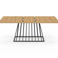 Table à manger extensible rectangle 160-200 cm 6-10 personnes plateau bois et pied filaire en métal noir