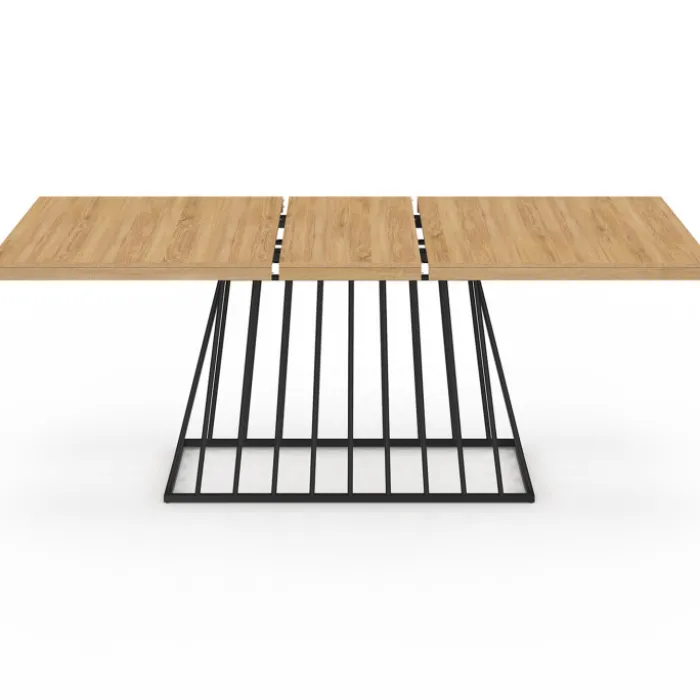 Table à manger extensible rectangle 160-200 cm 6-10 personnes plateau bois et pied filaire en métal noir
