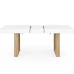 Table à manger extensible rectangulaire 160-200 cm pour 4 à 8 personnes en blanc et bois