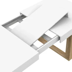 Table à manger extensible rectangulaire 160-200 cm pour 4 à 8 personnes en blanc et bois