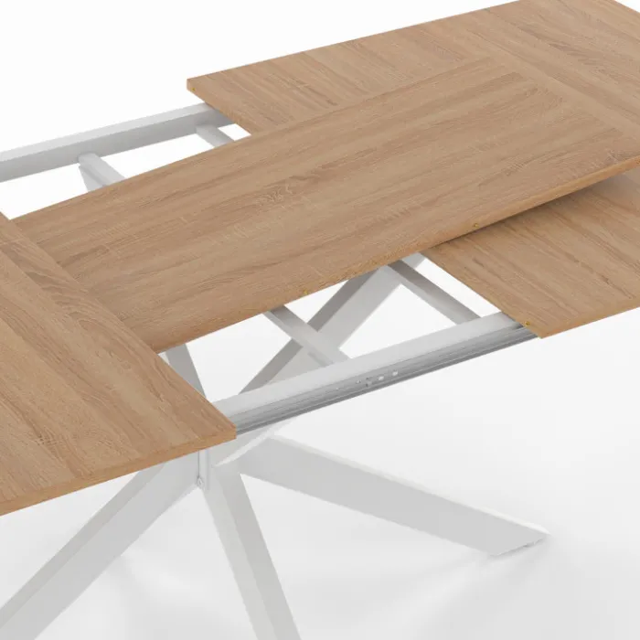 Table à manger extensible rectangulaire bois et blanc