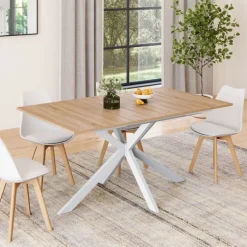 Table à manger extensible rectangulaire bois et blanc