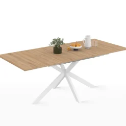 Table à manger extensible rectangulaire bois et blanc