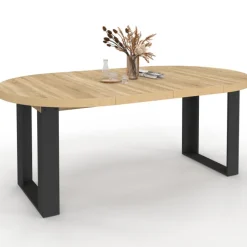 Table à manger extensible ronde 4-10 personnes bois et noir 110-200 cm