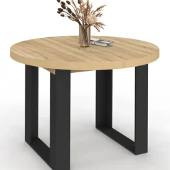 Table à manger extensible ronde 4-10 personnes bois et noir 110-200 cm
