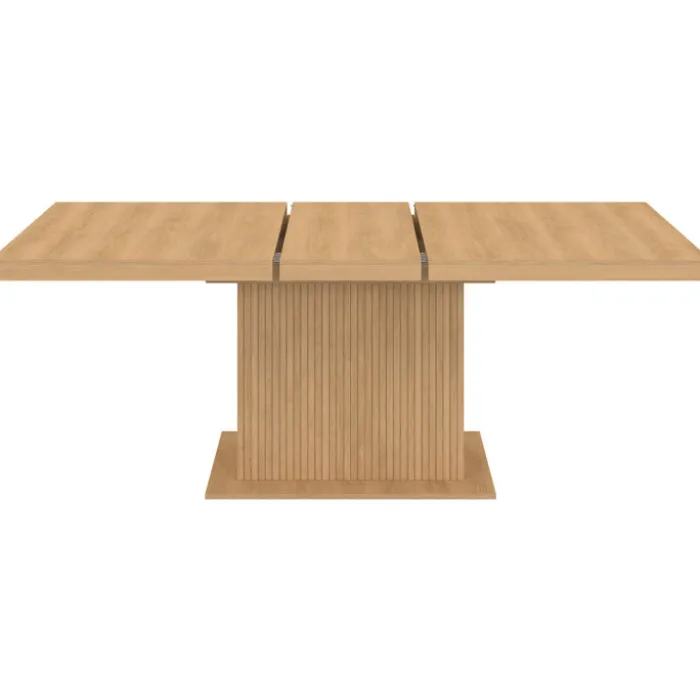Table à manger extensible 160-200 cm lattes tasseau bois avec rangement pied central 6-10 personnes