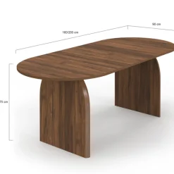 Table à manger extensible ovale japandi 160-200 cm pour 6 à 10 personnes en noyer