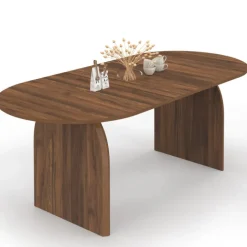 Table à manger extensible ovale japandi 160-200 cm pour 6 à 10 personnes en noyer