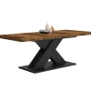 Table à manger extensible rectangle 160-200 cm 6-10 personnes pied X noir et plateau bois foncé