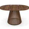 Table à manger extensible ronde 4-8 personnes pied noyer en lattes et plateau noyer 110 - 150 cm