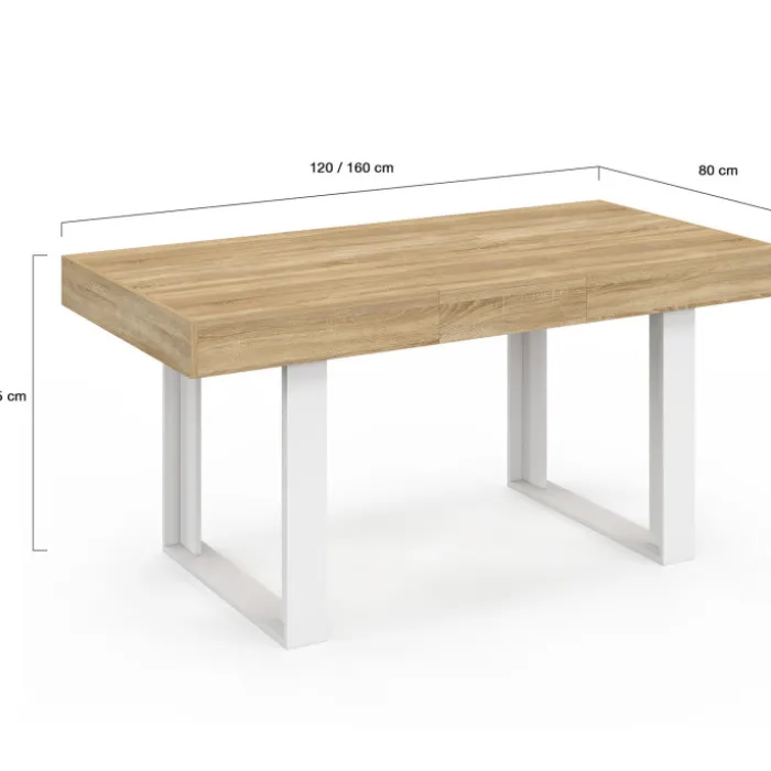 Table à manger extensible rectangle 4-6 personnes bois et blanc 120-160 cm
