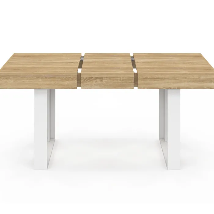 Table à manger extensible rectangle 4-6 personnes bois et blanc 120-160 cm