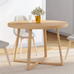 Table à manger extensible ronde 4-8 personnes bois effet hêtre 110-150 cm