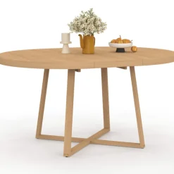 Table à manger extensible ronde 4-8 personnes bois effet hêtre 110-150 cm
