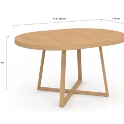 Table à manger extensible ronde 4-8 personnes bois effet hêtre 110-150 cm