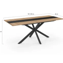 Table à manger extensible rectangle bois et bande centrale noir 160 - 200 cm
