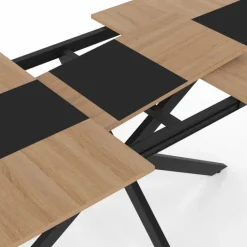 Table à manger extensible rectangle bois et bande centrale noir 160 - 200 cm