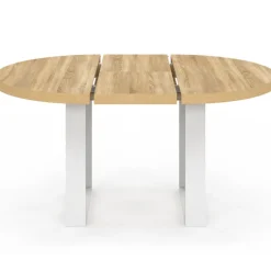 Table à manger extensible ronde bois et blanc 110-150 cm pour 4 à 6 personnes