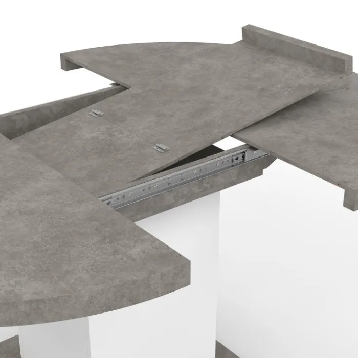 Table à manger extensible ronde 4-8 personnes béton et blanc 120-160 cm