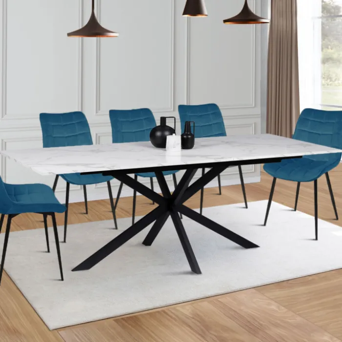 Table à manger extensible effet marbre blanc