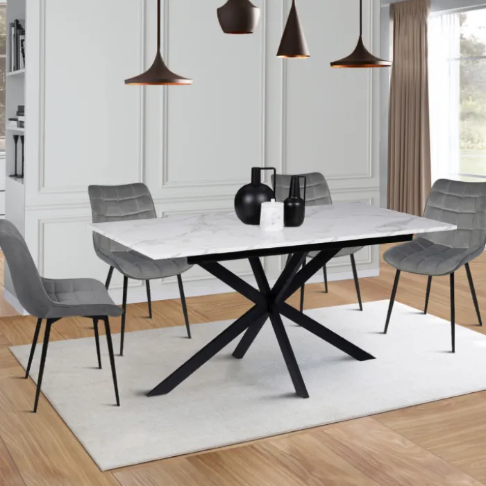 Table à manger extensible effet marbre blanc