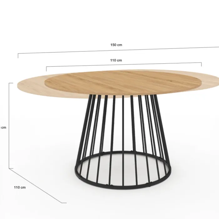 Table à manger extensible ronde 110-150 cm 4-8 personnes bois et pied filaire noir