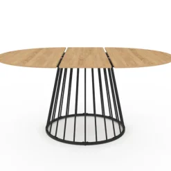 Table à manger extensible ronde 110-150 cm 4-8 personnes bois et pied filaire noir