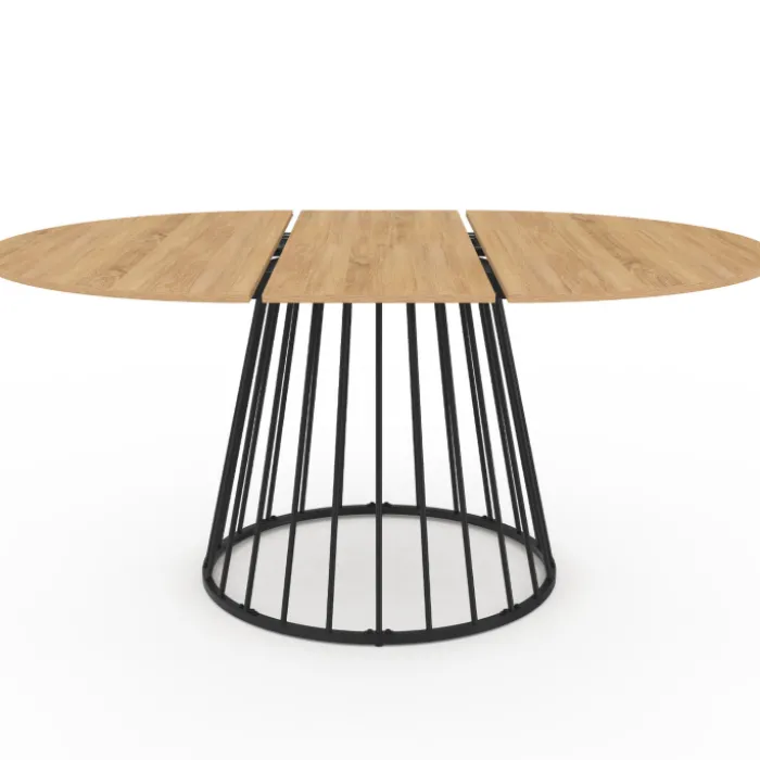 Table à manger extensible ronde 110-150 cm 4-8 personnes bois et pied filaire noir