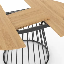 Table à manger extensible ronde 110-150 cm 4-8 personnes bois et pied filaire noir