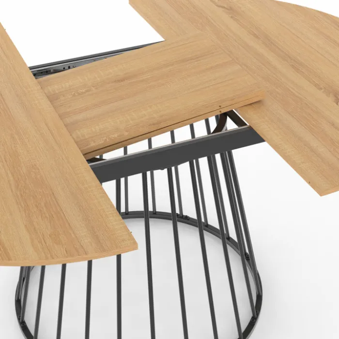 Table à manger extensible ronde 110-150 cm 4-8 personnes bois et pied filaire noir