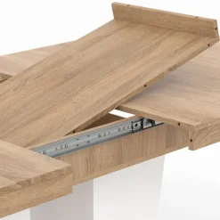 Table à manger extensible avec pied central bois et blanc