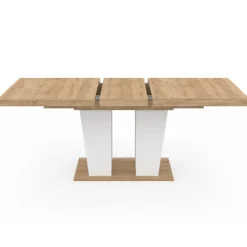 Table à manger extensible avec pied central bois et blanc