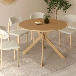 Table à manger extensible ronde 4-10 personnes pied araignée bois effet hêtre 110-200 cm