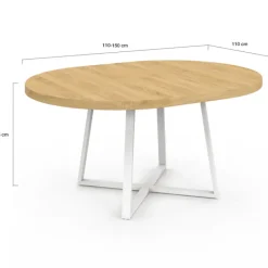 Table à manger extensible ronde 4-8 personnes bois et blanc 110-150 cm