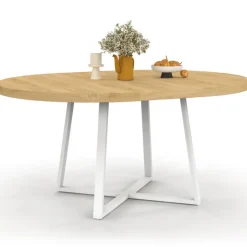 Table à manger extensible ronde 4-8 personnes bois et blanc 110-150 cm