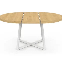 Table à manger extensible ronde 4-8 personnes bois et blanc 110-150 cm