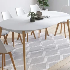 Table à manger extensible ronde 4-10 personnes blanc pied bois 110 - 200 cm