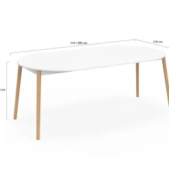 Table à manger extensible ronde 4-10 personnes blanc pied bois 110 - 200 cm