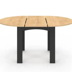 Table à manger extensible ronde 4-8 personnes noire plateau façon hêtre 110-150 cm