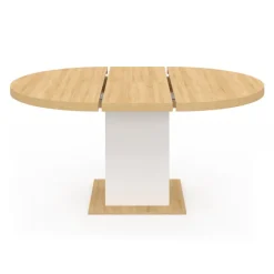 Table à manger extensible ronde 120-160 cm 4-8 personnes bois et blanc