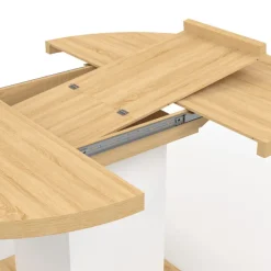 Table à manger extensible ronde 120-160 cm 4-8 personnes bois et blanc