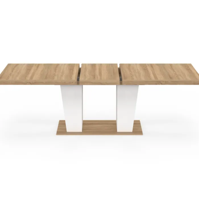 Table à manger extensible rectangle 8-12 personnes bois et blanc 200-250 cm