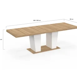 Table à manger extensible rectangle 8-12 personnes bois et blanc 200-250 cm
