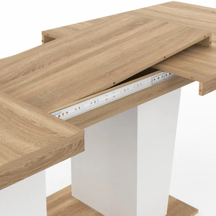 Table à manger extensible rectangle 8-12 personnes bois et blanc 200-250 cm