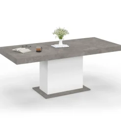 Table à manger extensible béton et blanc 6-10 personnes 160-200 cm