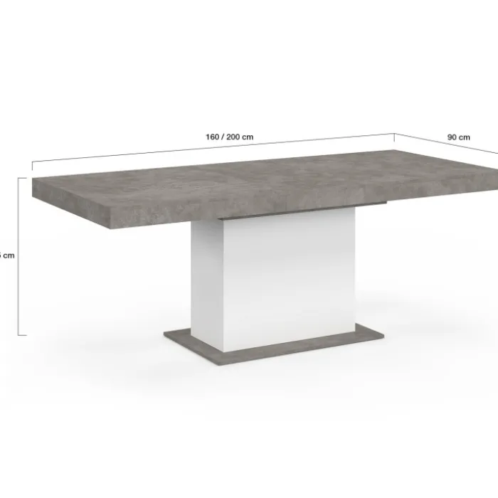 Table à manger extensible béton et blanc 6-10 personnes 160-200 cm
