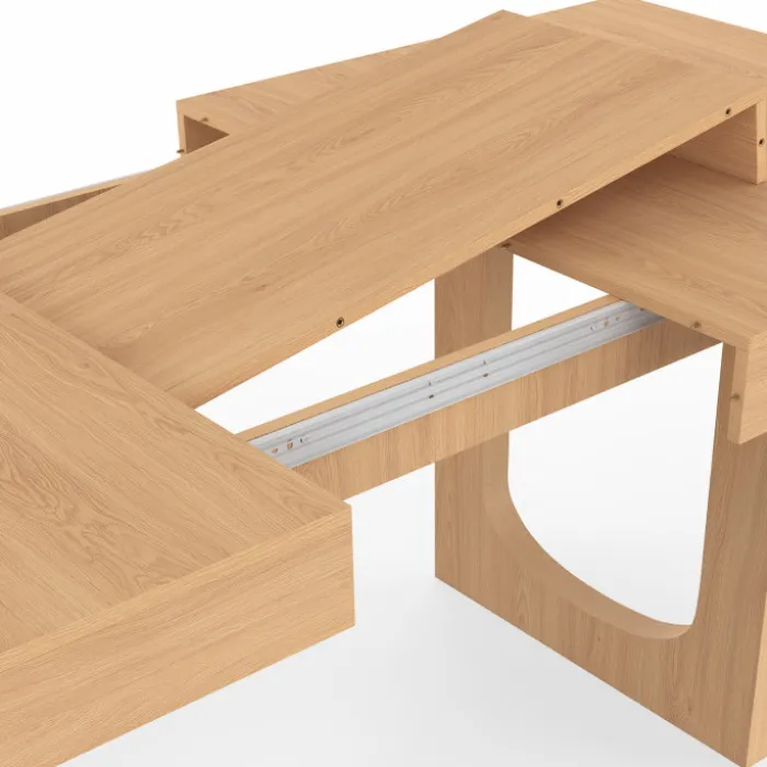 Table à manger extensible rectangle 4-8 personnes pied arc bois effet hêtre 160-200 cm